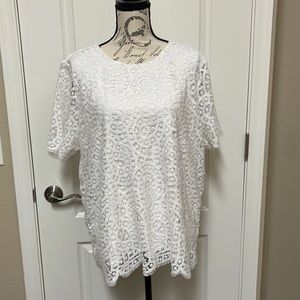 Philosophy Womens 2X White Battenberg Lace Short Sleeve Blouse Dressy Top